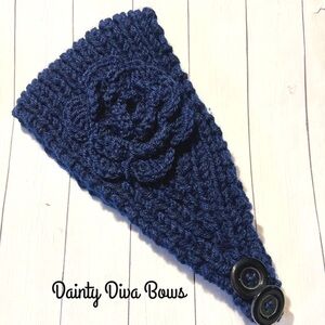 Dainty Diva Bows Blue Navy Knit Headband